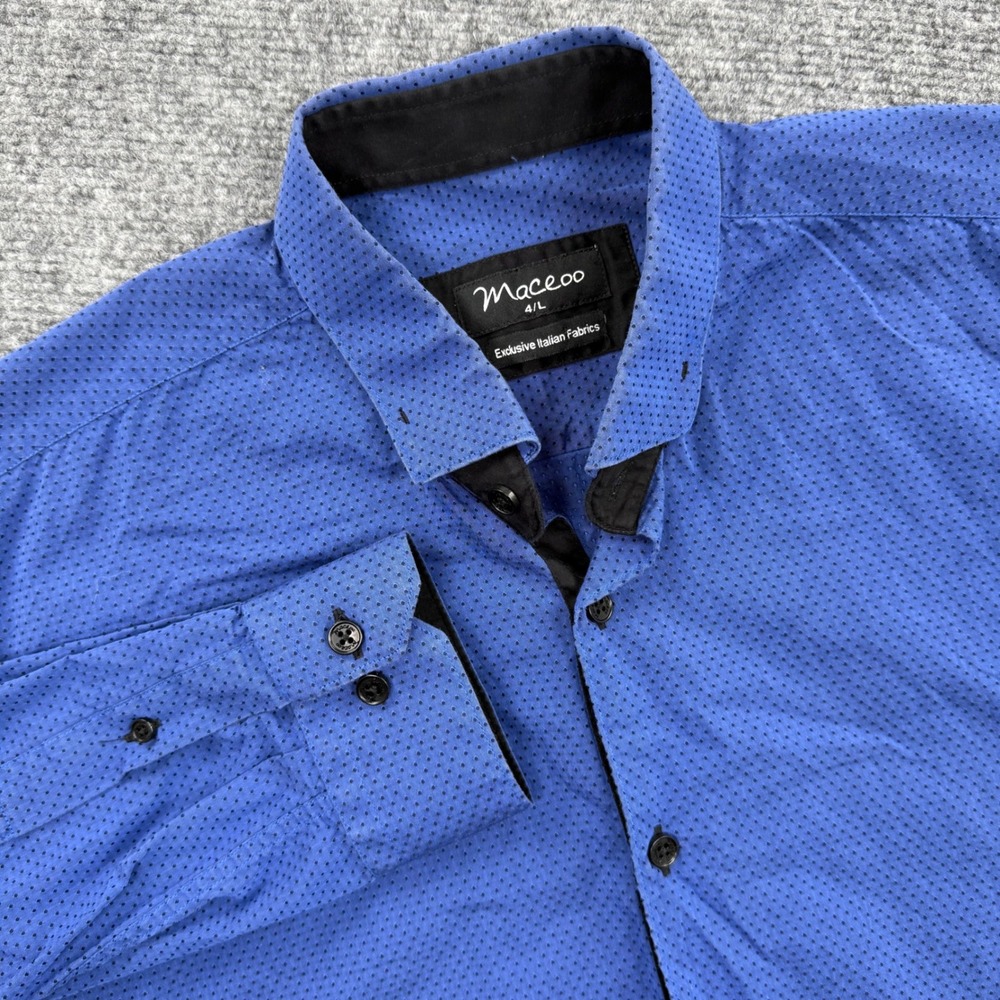 Maceoo Shirt Size 4 Large Blue Geometric Print Exclusive Italian Fabric Men's